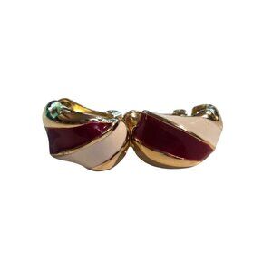 Vintage Leritz Gold & Red Enamel Chunky‎ Curved Clip On Earrings